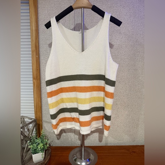 tribal jeans Tops - Striped Knit Tank Top in Cream, Orange, and Green